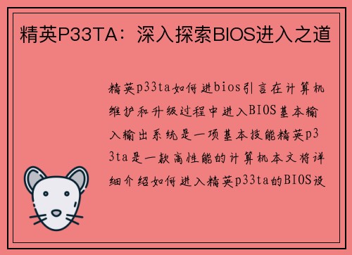 精英P33TA：深入探索BIOS进入之道
